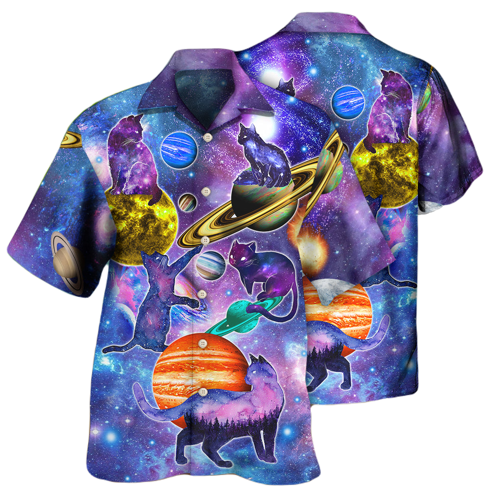 Cat Hawaii Shirt Cat And Planet In Galaxy Hawaiian Shirt Purple Unisex