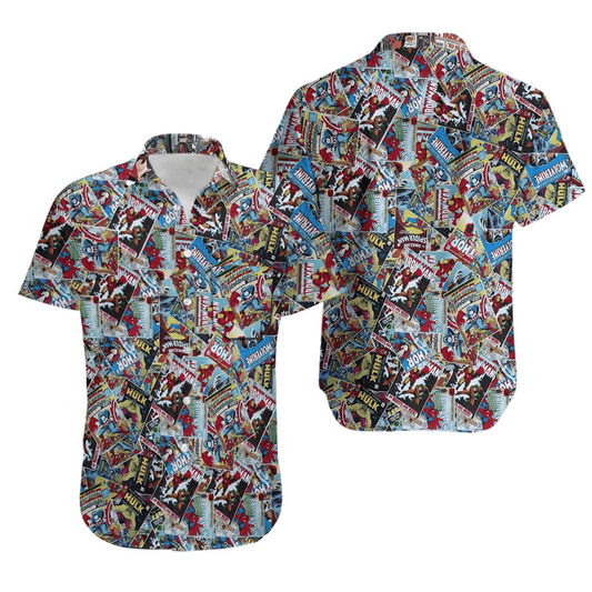 MV Hawaii Shirt MV Vintage Heroes Comic Pattern Hawaiian Shirt Red Blue Unisex