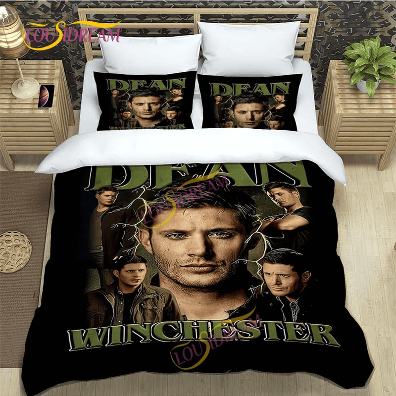 Supernatural Bedding Set Supernatural Dean Winchester Graphic Duvet Covers Black Unique Gift