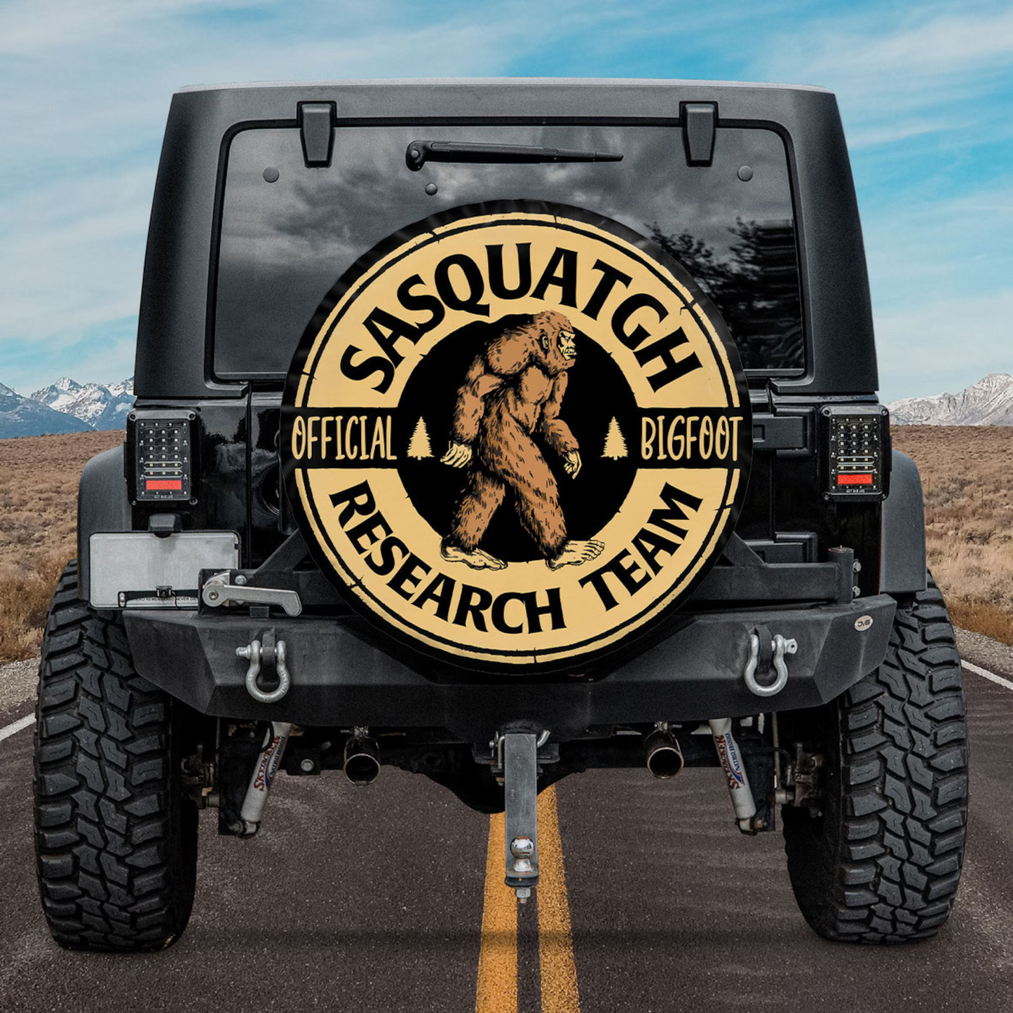 Bigfoot Spare Tire Cover Sasquatch Official Bigfoot Research Team Tire Covers Black Yellow