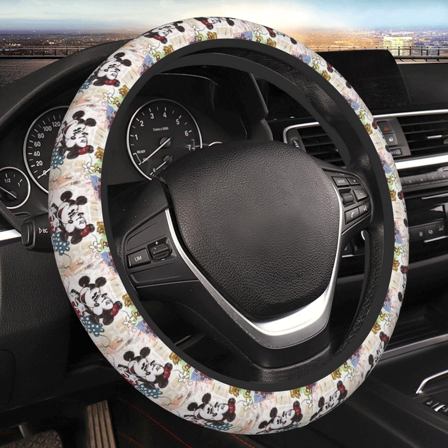 Minnie Steering Wheel Cover Minnie Kissing MM Pattern Driving Wheel Cover Colorful