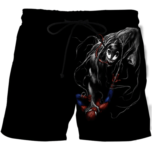 Venom Shorts Venom Fighting Spiderman Graphic Beach Shorts Black