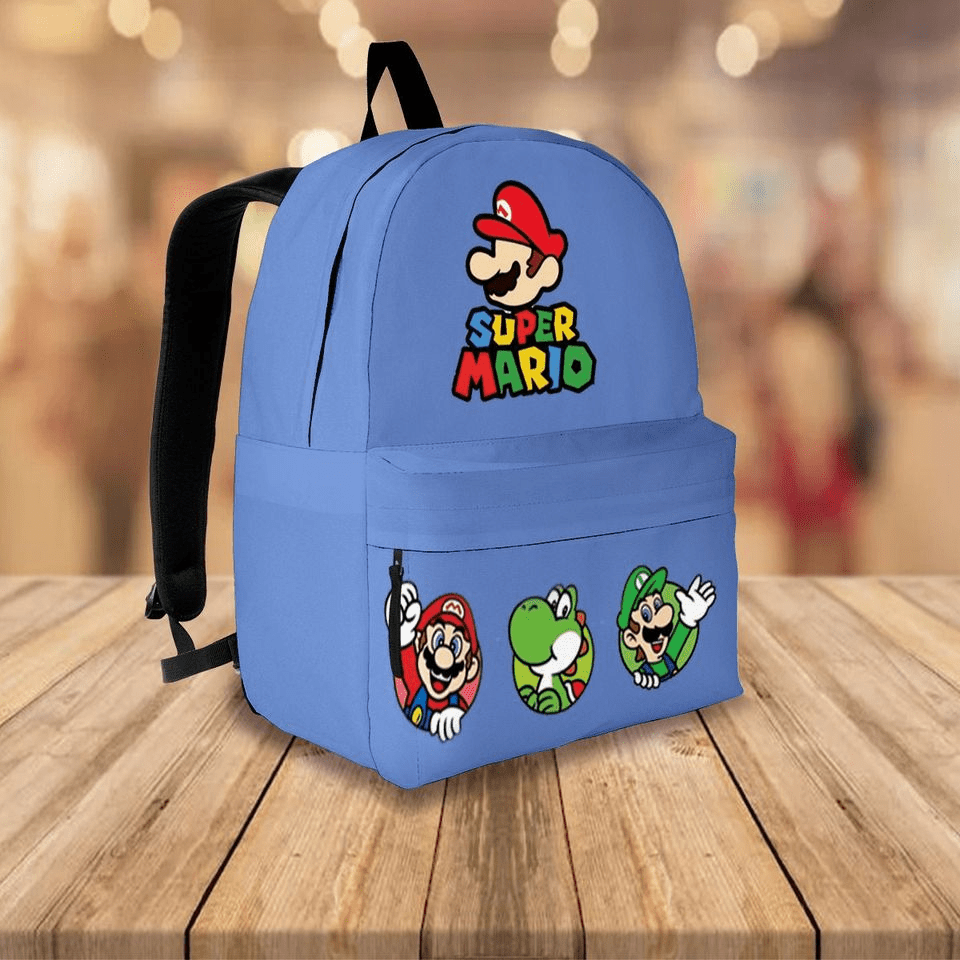 Mario Backpack Mario Luigi Yoshi Pattern Backpacks Blue