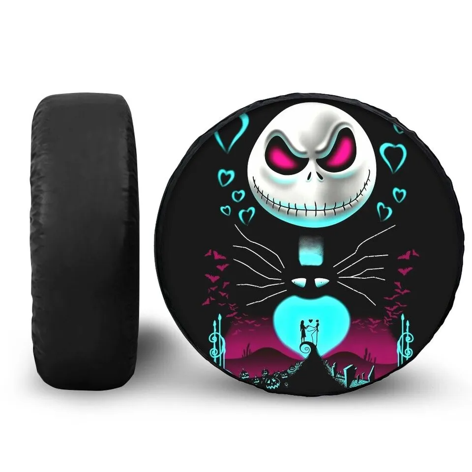 TNBC Spare Tire Cover Jack Skellington Moonlight On The Hill Tire Covers Black Blue