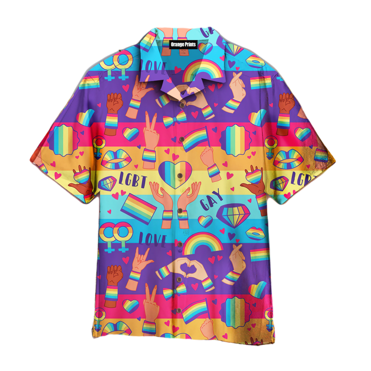 LGBT Hawaii Shirt LGBT Gay Love Rainbow Flag Pattern Hawaiian Shirt Colorful Unisex