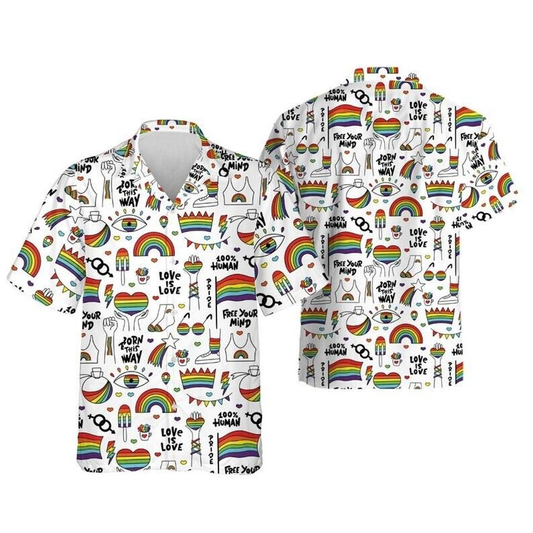 LGBT Hawaii Shirt LGBT Pride Rainbow Born This Way Hawaiian Shirt White Unisex