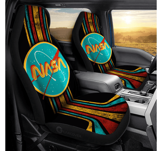 NASA Car Seat Covers NASA Symbol In Vintage Style Seat Covers Colorful