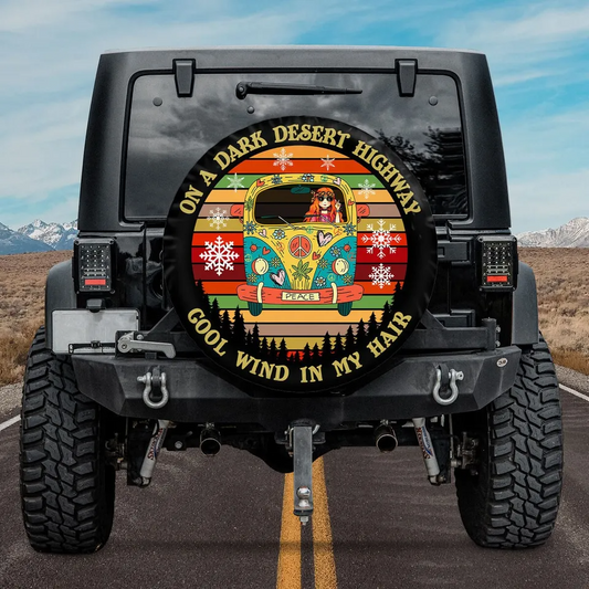 Hippie Spare Tire Cover On A Dark Desert Highway Hippie Van Tire Covers Colorful