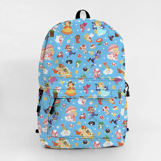 Mario Backpack Super Mario All Characters Pattern Backpacks Blue