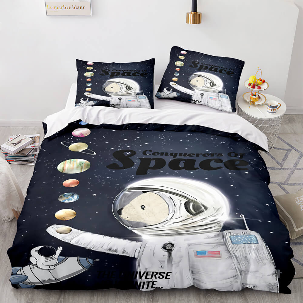 Astronaut Bedding Set Conquerors Of Space Bear Astronaut Duvet Covers Black White Unique Gift