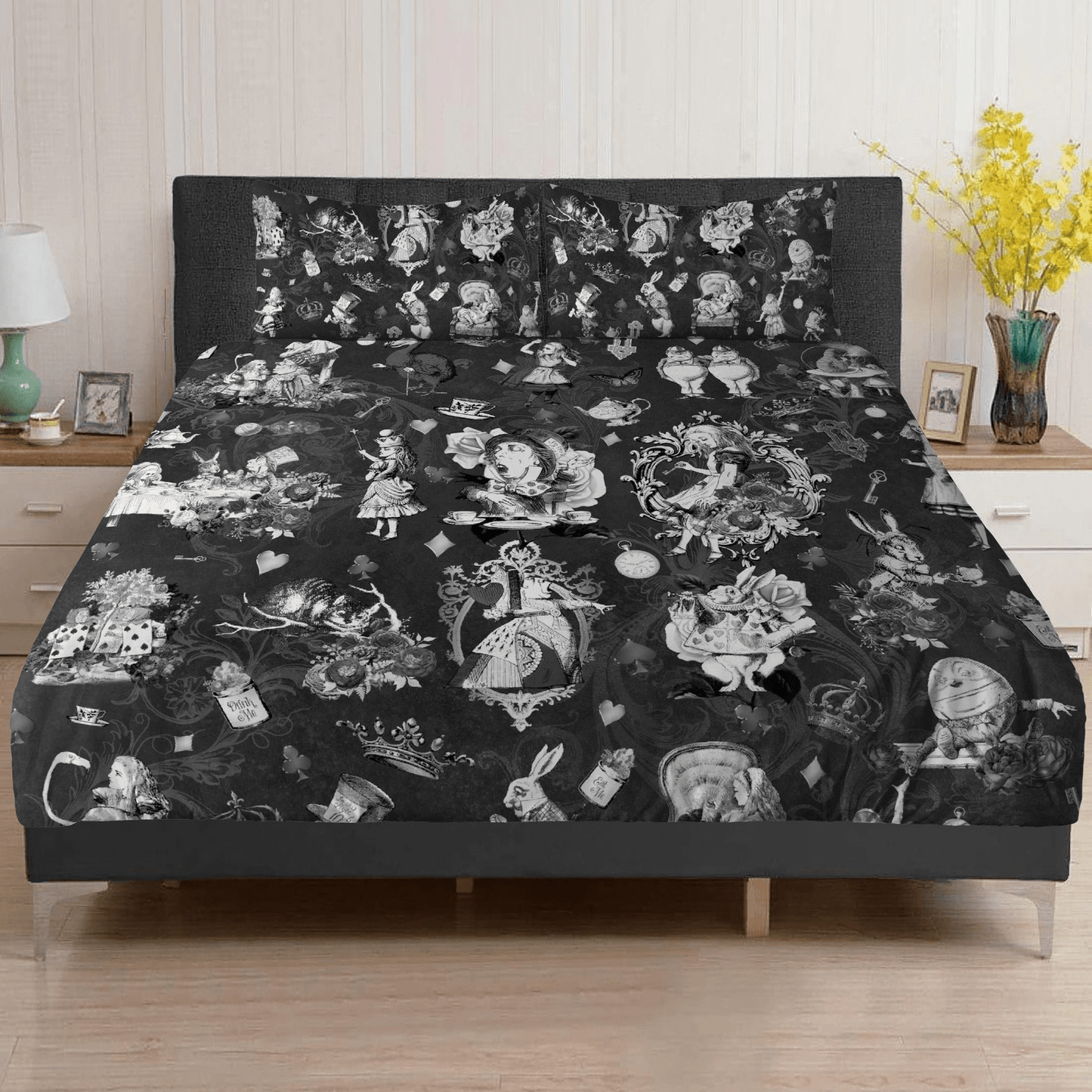 Alice In Wonderland Bedding Set Gothic Alice In Wonderland Pattern Duvet Covers Black Unique Gift