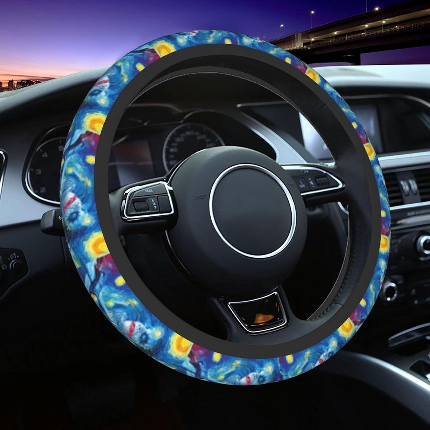 Joker Steering Wheel Cover Joker Graphic Starry Night Pattern Driving Wheel Cover Blue