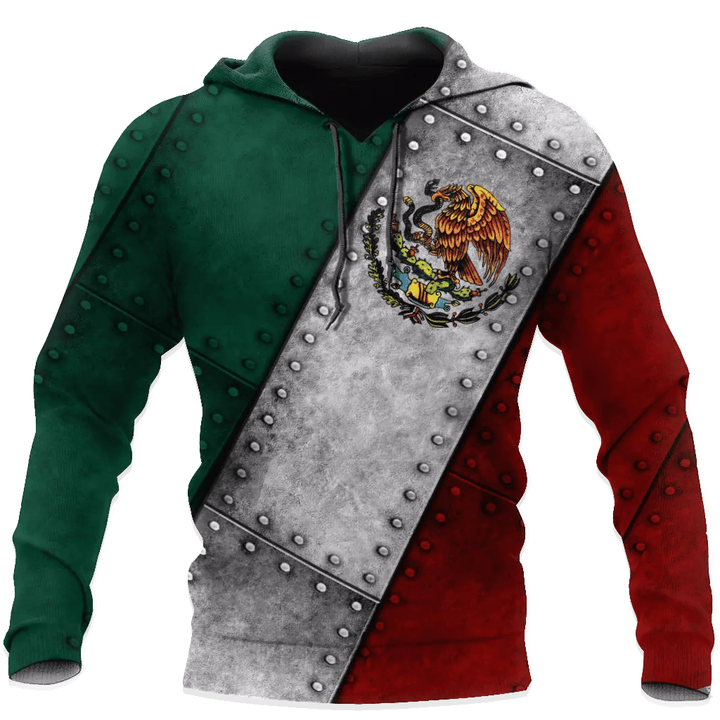 Mexico Hoodie Coat Of Arms Of Mexico Metal Panels Hoodie Red Green Unisex