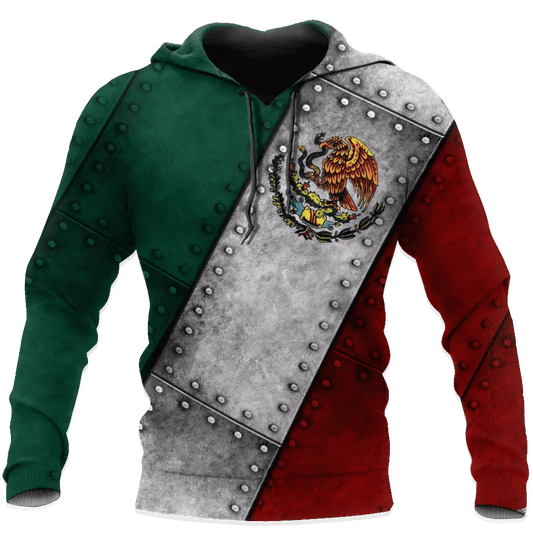 Mexico Hoodie Coat Of Arms Of Mexico Metal Panels Hoodie Red Green Unisex