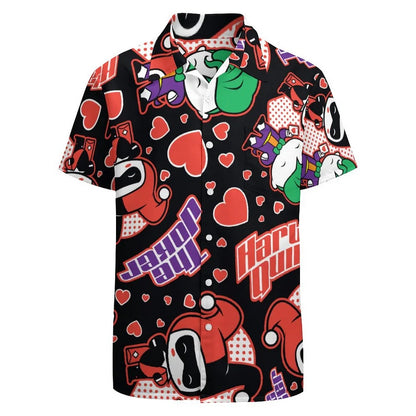 Harley Quinn Hawaii Shirt DC Chibi Joker And Harley Heart Pattern Hawaiian Shirt Black Red Unisex