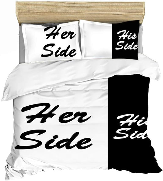 Funny Bedding Set Her Side And His Side Duvet Covers Black White Unique Gift