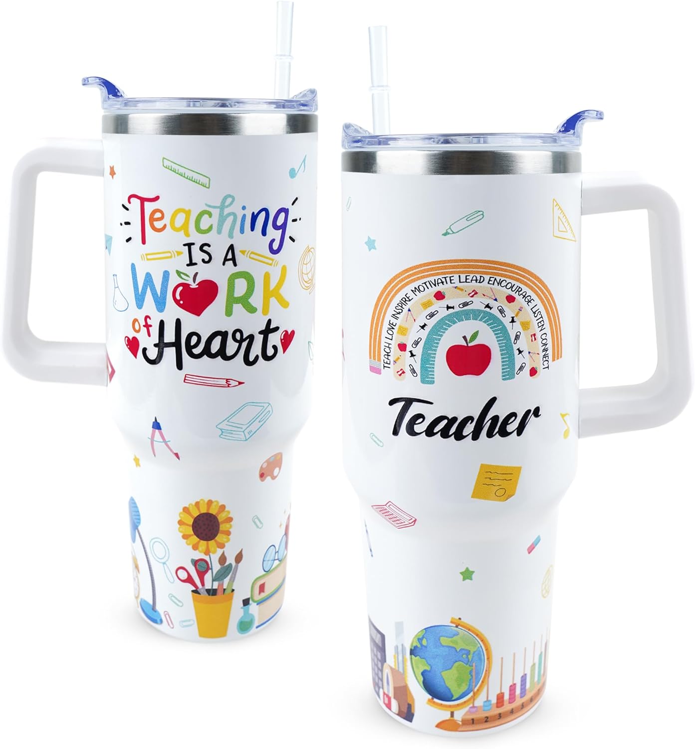 Teacher 40 Oz Tumbler Teaching Is A Work Of Heart Rainbow Tumbler 40 Oz Colorful