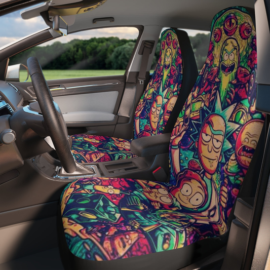 Rick And Moty Car Seat Covers Rick And Morty Characters Art Doodle Seat Covers Colorful