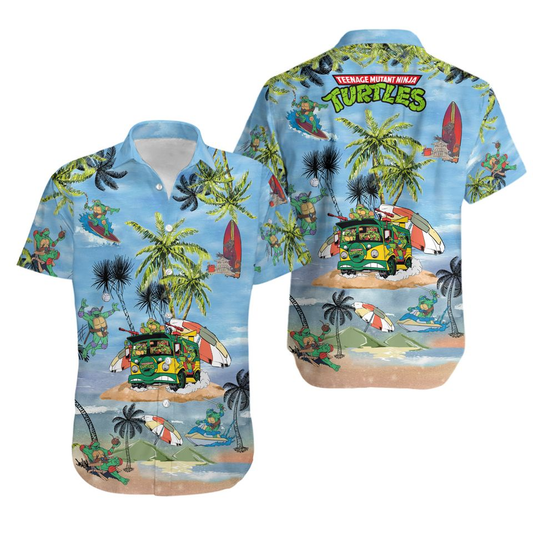 TMNT Hawaii Shirt Ninja Turtle Summer Trip Pattern Hawaiian Shirt Blue Unisex