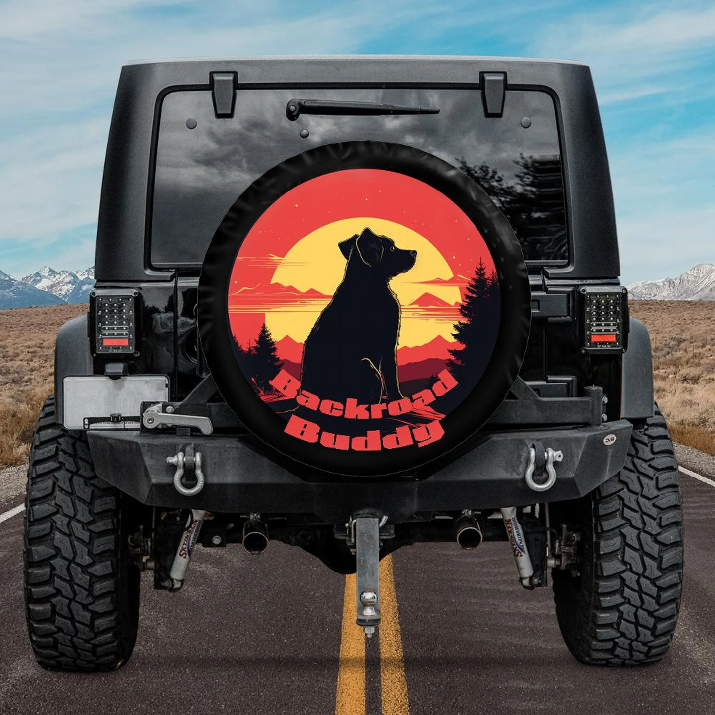 Dog Spare Tire Cover Dog Silhouette Backroad Buddy Tire Covers Red Black