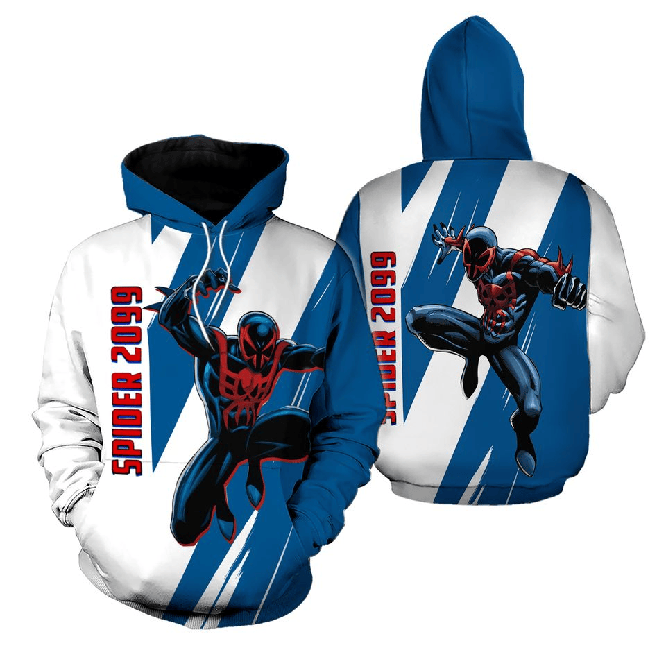 Spiderman Hoodie Spiderman 2099 Character Graphic Hoodie White Blue Unisex