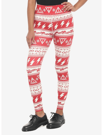 HP Leggings HP Deathly Hallow Lightning Glasses Pattern High Waisted Legging Red White For Women