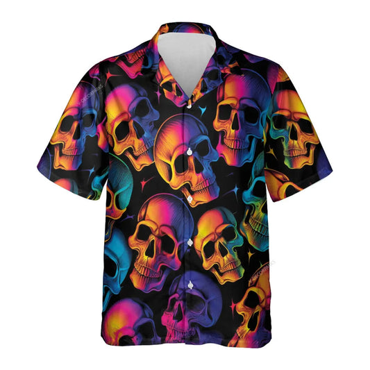 Skull Hawaii Shirt Gothic Skull Gradiant Color Pattern Hawaiian Shirt Colorful Unisex