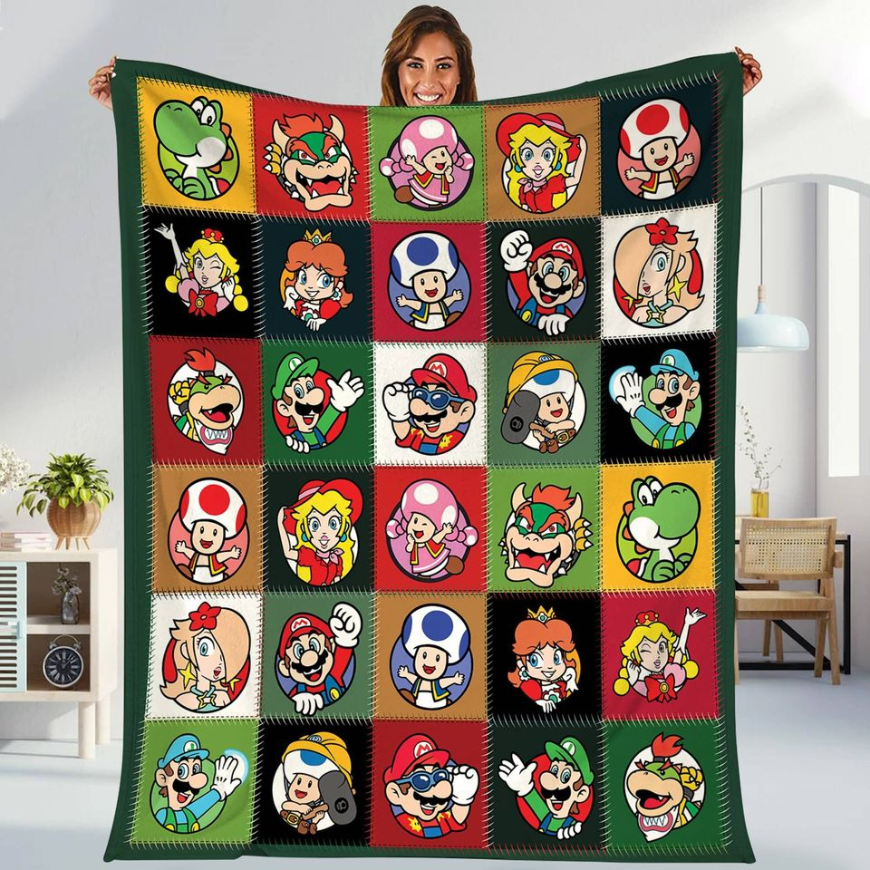 Mario Blanket All Super Mario Game Characters Blanket Colorful