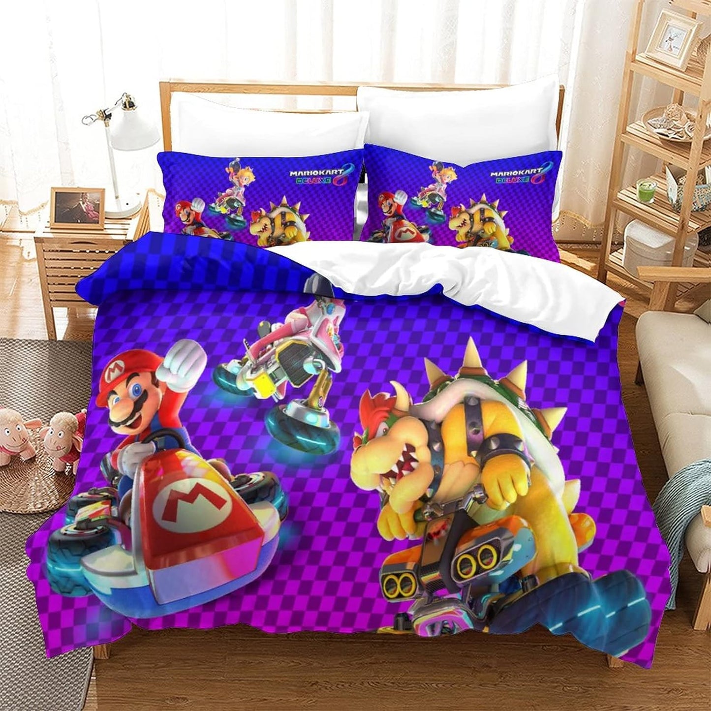 Mario Bedding Set MarioKart Deluxe Peach Bowser Duvet Covers Colorful Unique Gift