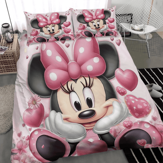 Minnie Bedding Set DN Minnie With Heart Pattern Duvet Covers Pink Unique Gift