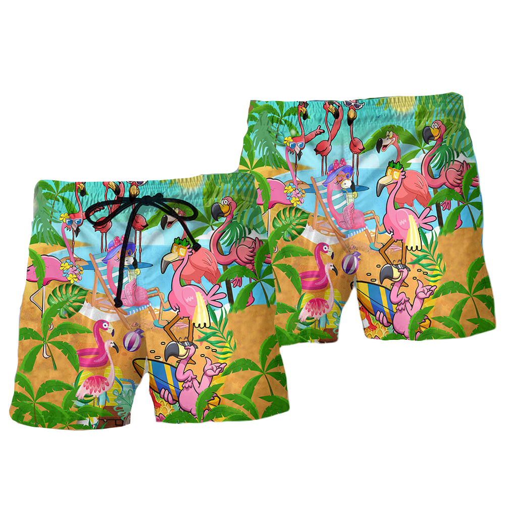 Flamingo Shorts Summer Vacation Flamingo Pattern Beach Shorts Colorful