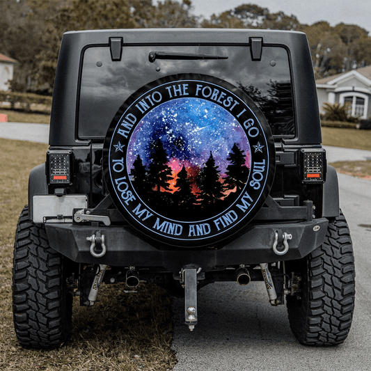 Camping Spare Tire Cover Camping And Into The Forest I Go Tire Covers Black Blue