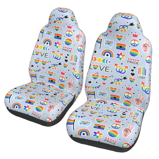 LGBT Car Seat Covers Rainbow LGBT Pride Doodle Sticker Pattern Seat Covers Blue