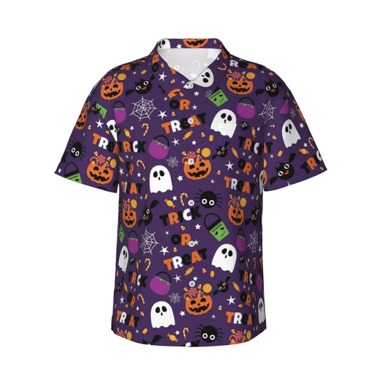 Halloween Hawaii Shirt Trick Or Treat Candies Ghost Pattern Hawaiian Shirt Purple Unisex