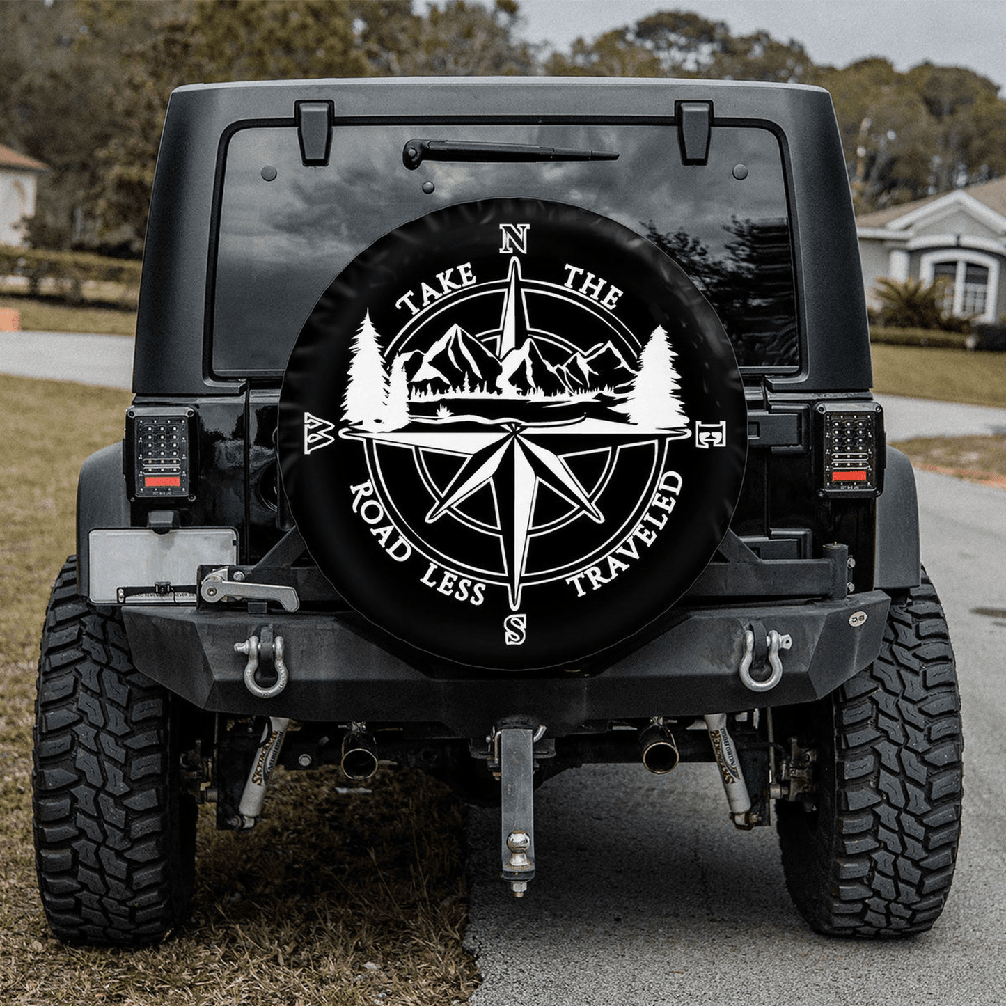 Camping Spare Tire Cover Take The Road Less Traveled Tire Covers Black