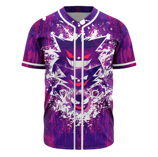 PKM Baseball Jersey Gengar Evolution PKM Jersey Shirt Purple Unisex Adult New Release