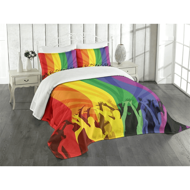 LGBT Bedding Set LGBT Rainbow Stripes People Silhouette Duvet Covers Colorful Unique Gift