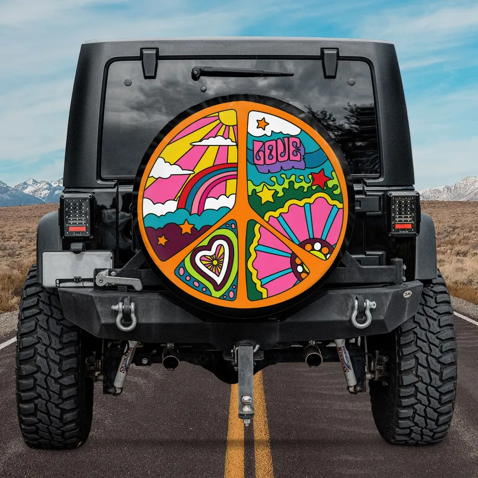 Hippie Spare Tire Cover Love Hippie Peace Sign Tire Covers Colorful