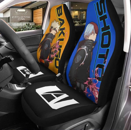 My Hero Academia Car Seat Covers Katsuki Bakugo And Shoto Todoroki Seat Covers Yellow Blue