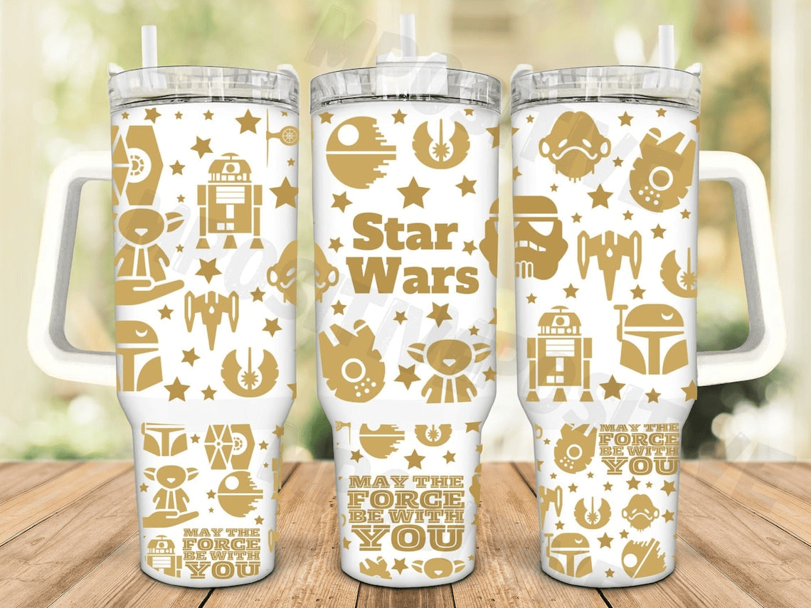 SW 40 Oz Tumbler SW May The Force Be With You Tumbler 40 Oz White Yellow