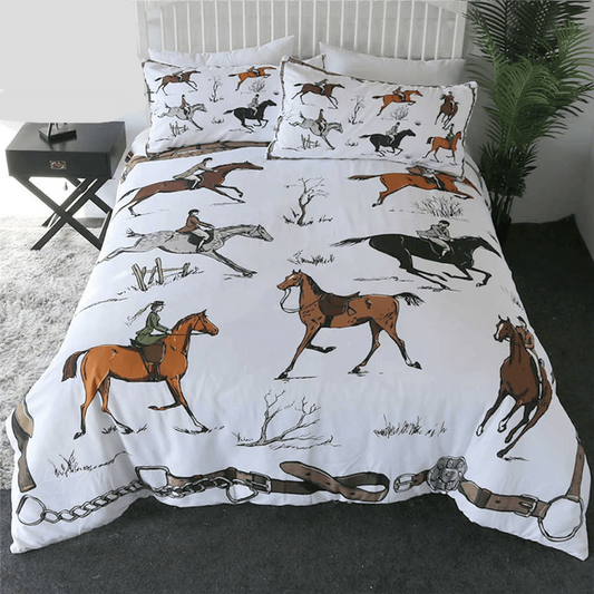 Horse Bedding Set Rising Horse In The Wild Pattern Duvet Covers White Brown Unique Gift