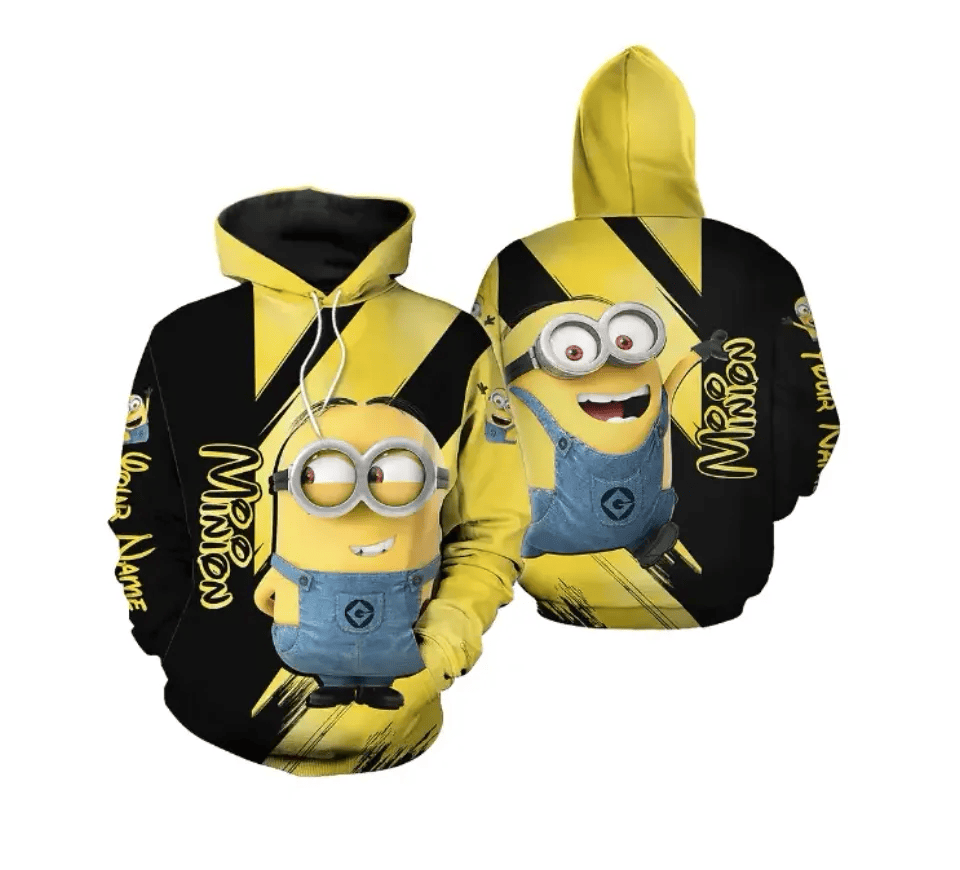 Minion Hoodie Dave The Minion Happy Graphic Hoodie Black Yellow Unisex