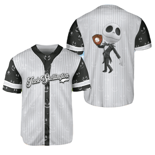 TNBC Baseball Jersey Jack Skellington Playing Football Jersey Shirt Black Gray Unisex Adult