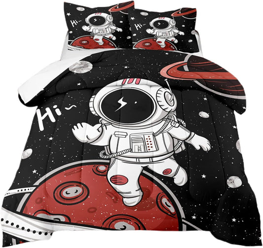 Astronaut Bedding Set Space Astronaut In Galaxy On Planet Duvet Covers Black White Unique Gift