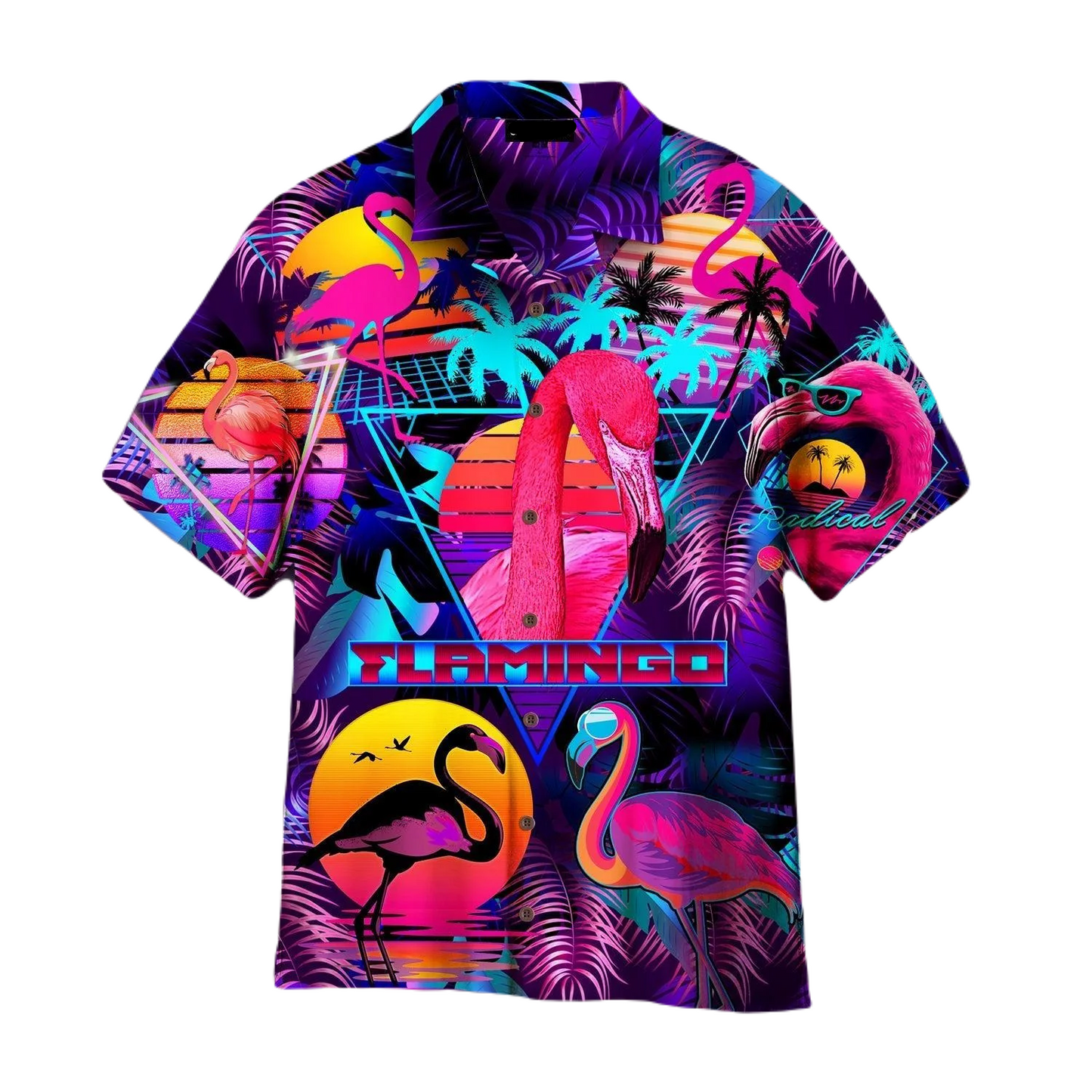 Flamingo Hawaii Shirt Retro Neon Tropical Flamingo Hawaiian Shirt Colorful Unisex