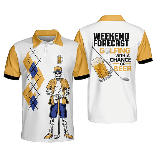 Golf Polo Shirt Golfing With A Chance Of Beer Golf Shirts White Yellow For Men