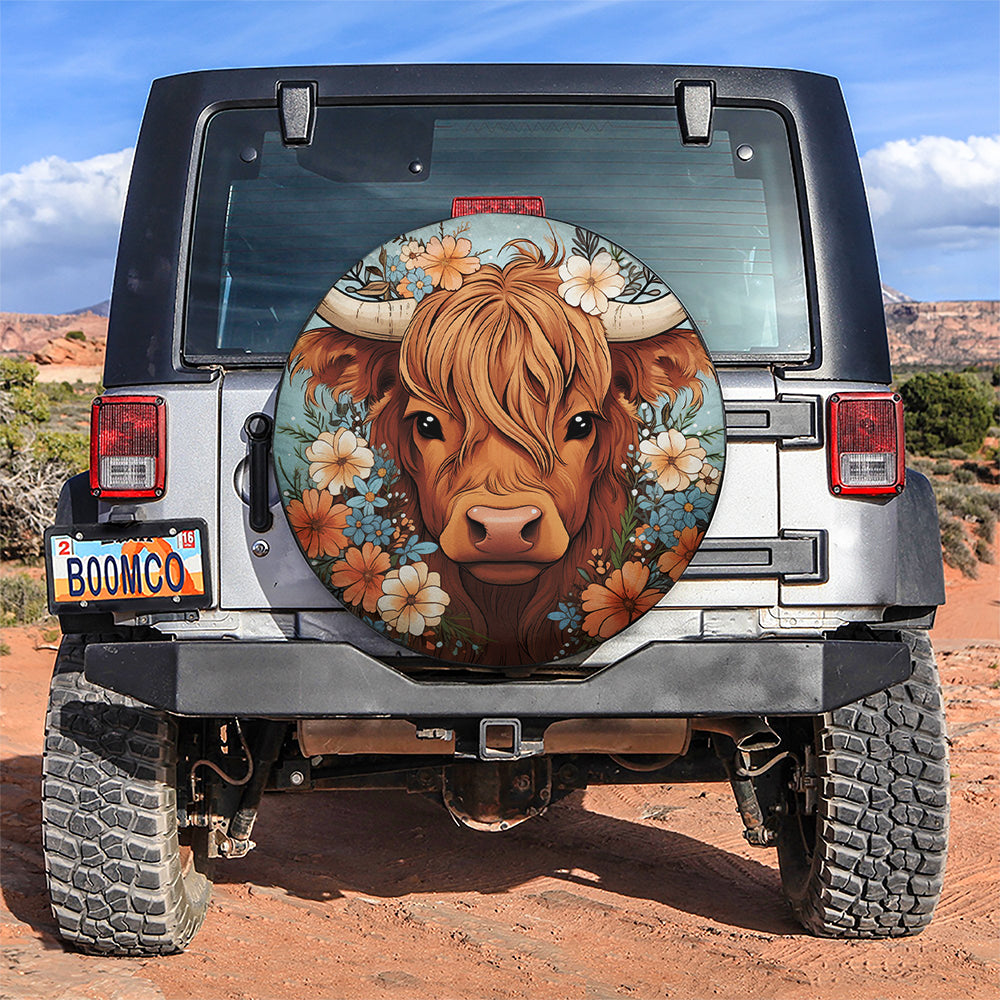 Cow Spare Tire Cover Cute Cow And Flower Graphic Tire Covers Brown Blue