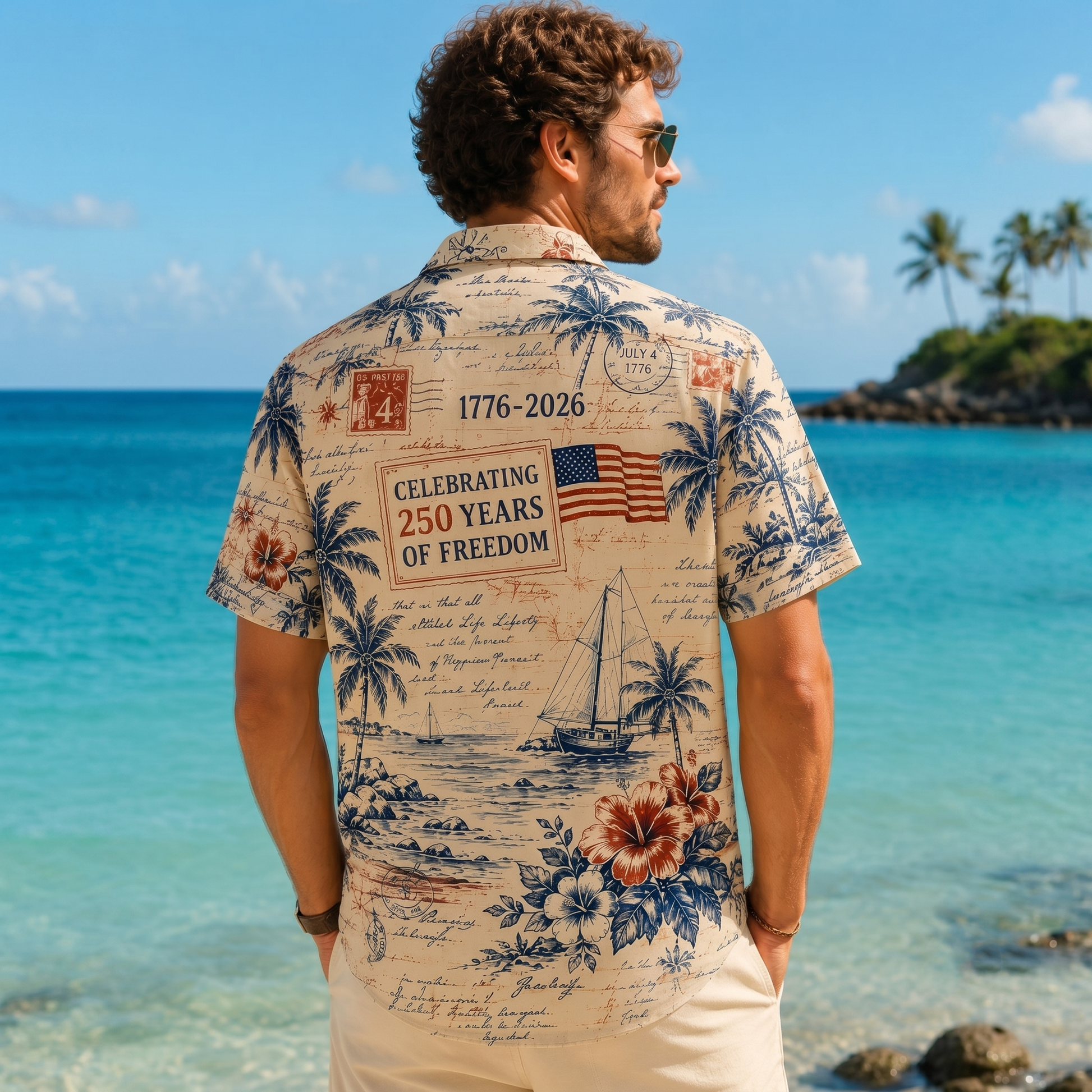 Vintage Greetings From America Hawaiian Shirt, USA 250th Anniversary AOP Hawaii Shirt 685263
