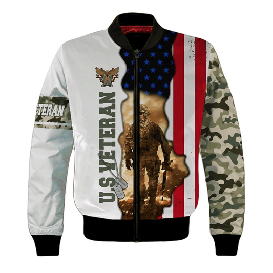 Veteran Bomber Jacket US Veteran Soldier Dog Tag Bomber White Unisex