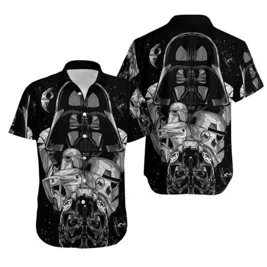 SW Hawaii Shirt Darth Vader Stormtrooper Geometric Art Hawaiian Shirt Black Unisex